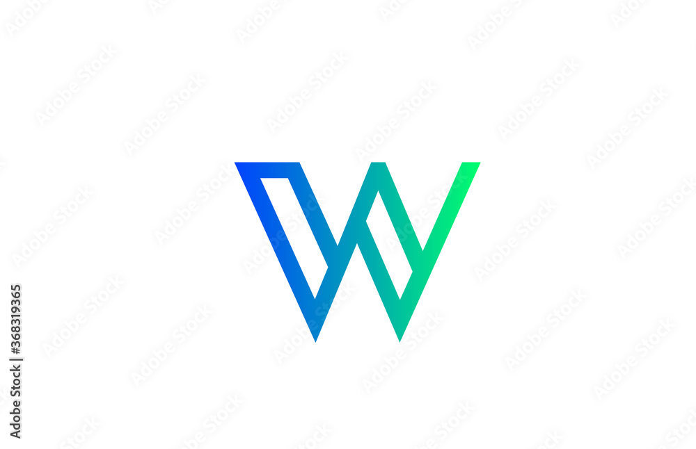 green blue W alphabet letter logo icon. Line design for company and business identity green blue W alphabet letter logo icon. Line design for company and business identity