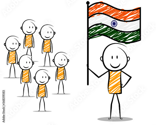 cartoon stickman: 15th august, india, independence day.vector illustration. 