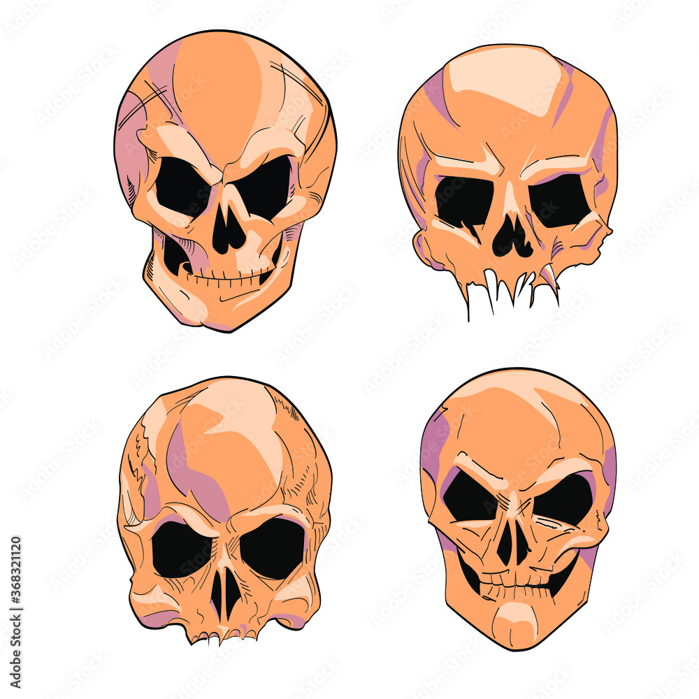 Vector illustration group of human skulls. Human skull design for characters.