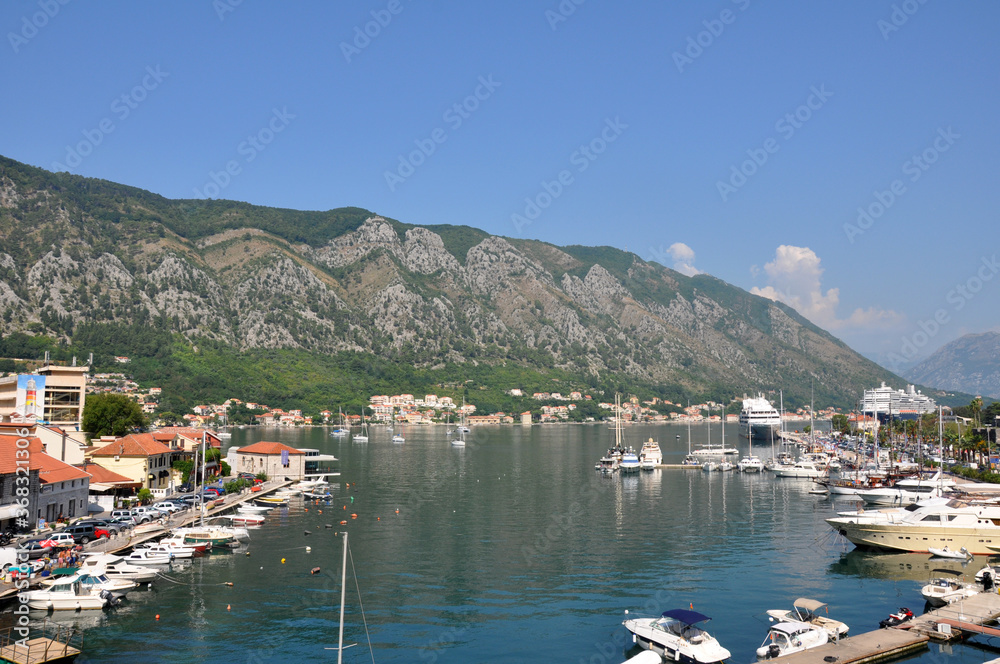 Kotor, Montenegro, 08.06.2019 - Old town, view of the Bay and ancient buildings.