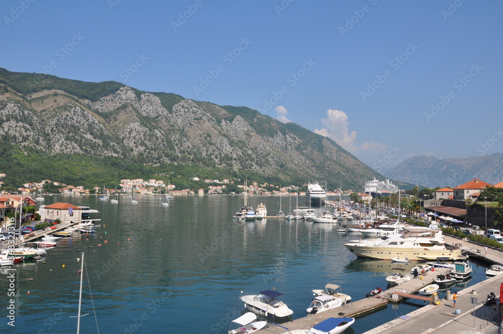 Kotor, Montenegro, 08.06.2019 - Old town, view of the Bay and ancient buildings.
