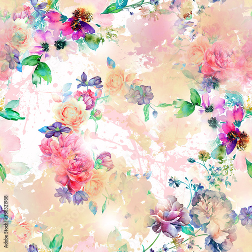 seamless abstract background with wild flowers pattern, 