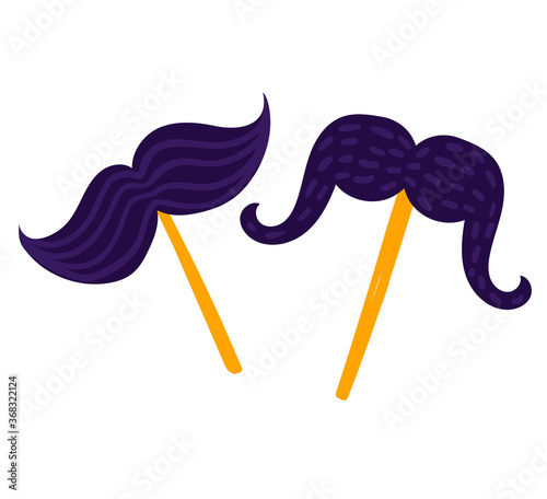 Decoration funny glasses, star spectacles on stick birthday party element isolated on white, flat vector illustration. Concept joyful icon, gathering masquerade item for cheerful mood.