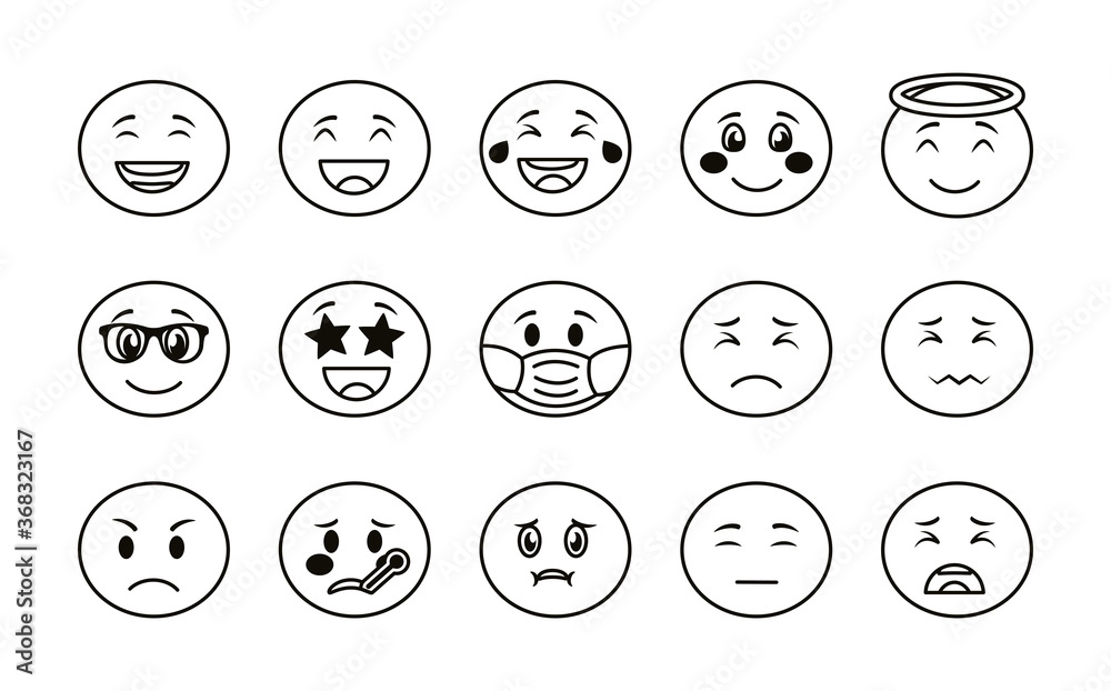 bundle of emojis faces set icons bundle of emojis faces set icons
