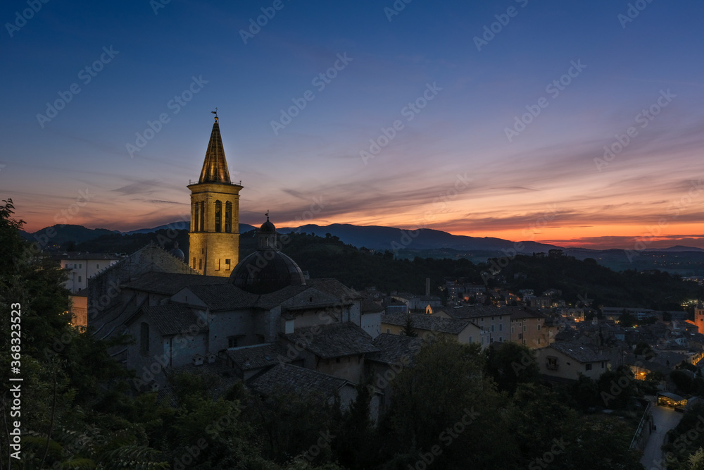 sunset over the medieval town spoleto umbria italy