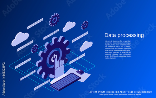 Data processing flat 3d isometric vector concept illustration