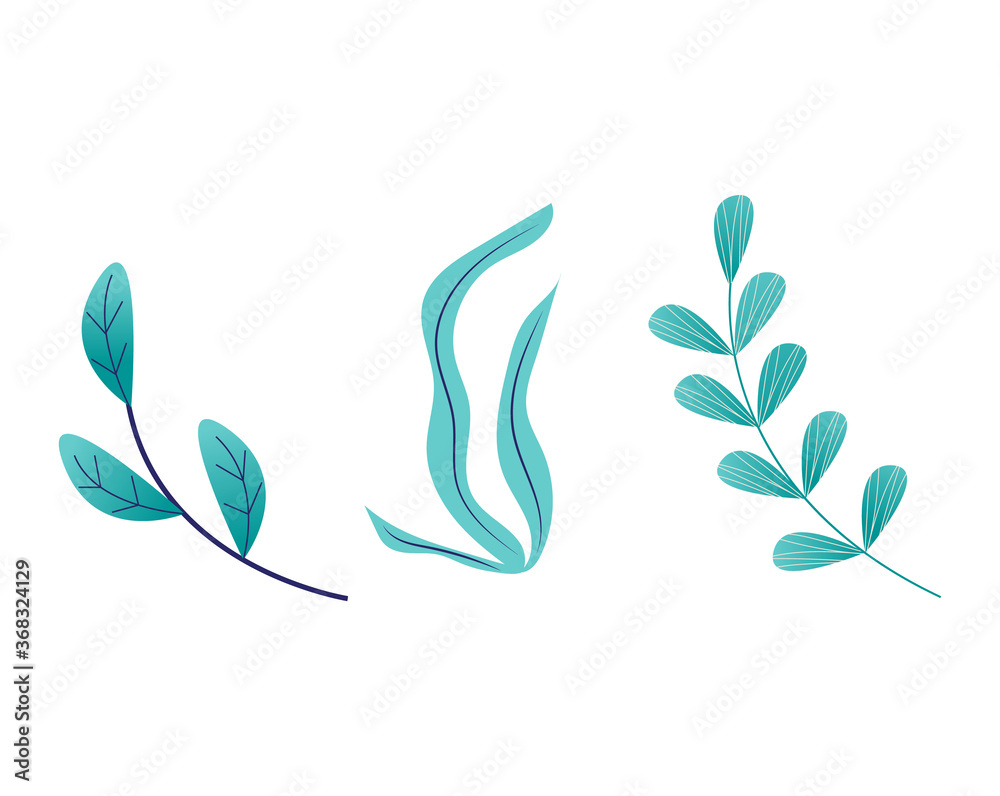 Bright rich grass spring blossom grow up isolated on white, cartoon vector illustration. Green leaf on peduncle stem, fall different weed. Herb plants gradient green color, organic outdoor.