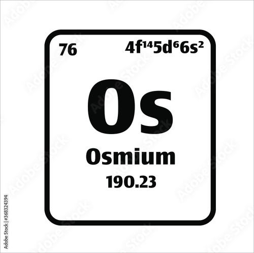 Osmium (Os) button on black and white background on the periodic table of elements with atomic number or a chemistry science concept or experiment. 