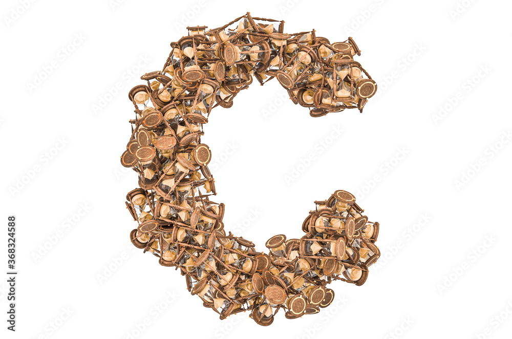 Letter C from hourglass, 3D rendering Letter C from hourglass, 3D rendering