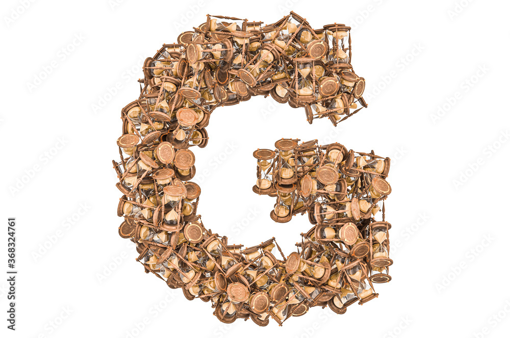 Letter G from hourglass, 3D rendering Letter G from hourglass, 3D rendering