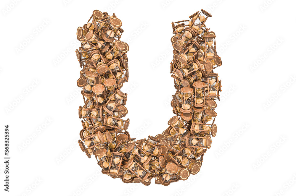 Letter U from hourglass, 3D rendering Letter U from hourglass, 3D rendering