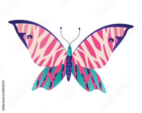 Wild wildlife forest butterfly isolated on white, icon cartoon vector illustr...