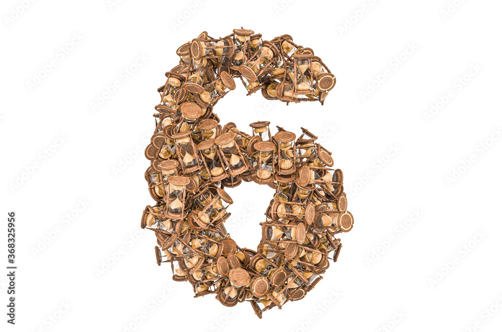 Number 6 from hourglass, 3D rendering Number 6 from hourglass, 3D rendering