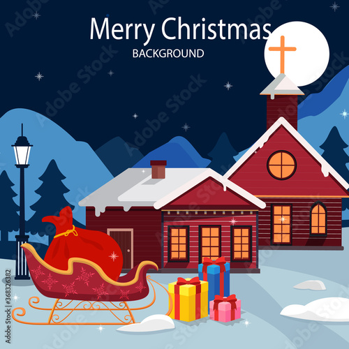 Christmas background con casas y trineo