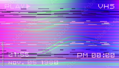 Abstract background with pixel noise artifacts. Glitched old-school screen with digital datamoshing VHS effect, an old analog video recording on tape cassette.