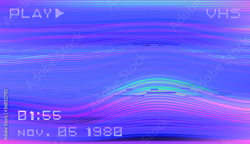 Abstract background with pixel noise artifacts. Glitched old-school screen with digital datamoshing VHS effect, an old analog video recording on tape cassette.