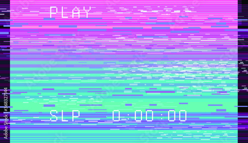 Abstract background with pixel noise artifacts. Glitched old-school screen with digital datamoshing VHS effect, an old analog video recording on tape cassette.