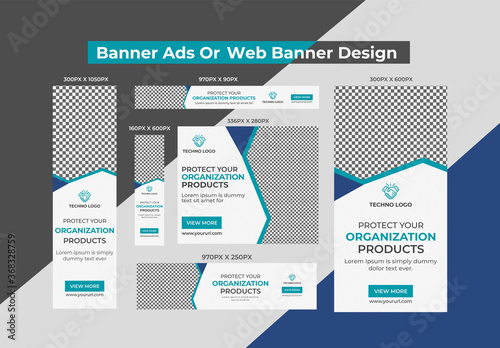 New Creative Corporate Technology with Blue Business Banner Ads, Web Banners or Google ads Banner Design Template photo