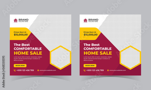 Real Estate Home Sale Web Banner Or Squar Flyer Template Design