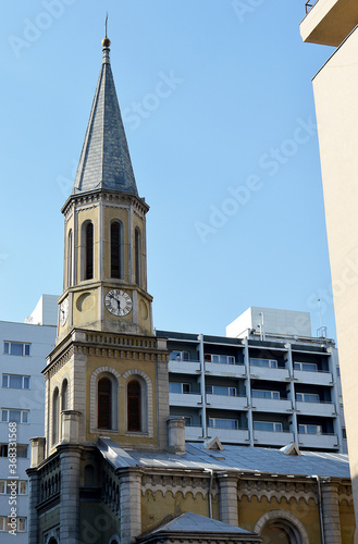 Spire of German Lutheran chucrh in Bucharest, Romania