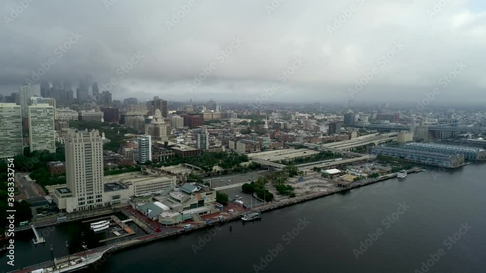 Aerial view of downtown Philadelphia on a foggy morning Aerial view of downtown Philadelphia on a foggy morning