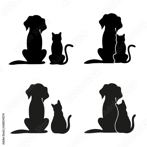 set of silhouettes of dogs and cats on a white background