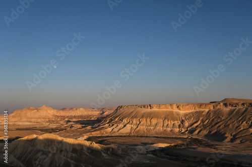 View of Nahal Zin  a 120 km long intermittent stream  the largest canyon in country  as seen from Sde Boker field school  Negev desert  Israel.