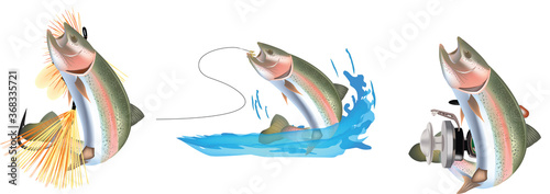 trout series stickers with predator fish bait