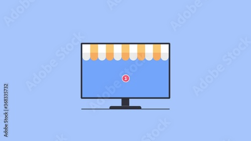 Online shopping. Computer monitor with credit card and shopping bags. Buying online. 4k video