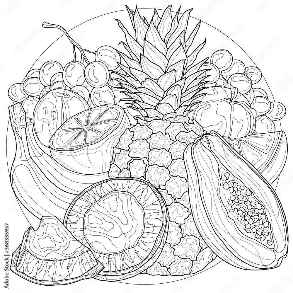 tropical fruit coloring pages