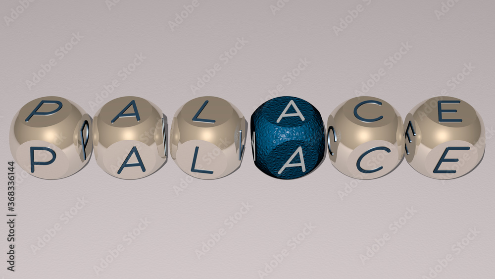 PALACE combined by dice letters and color crossing for the related meanings of the concept. architecture and building PALACE combined by dice letters and color crossing for the related meanings of the concept. architecture and building