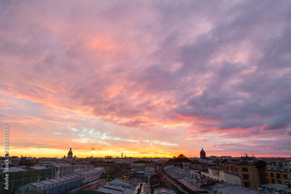 Sunset cityscape of Saint Petersburg