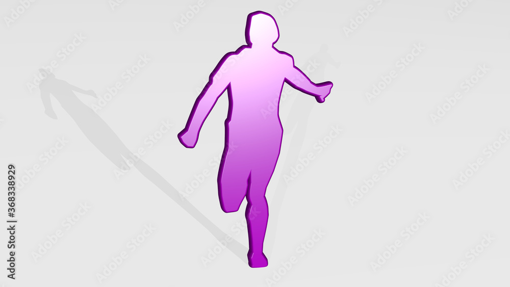 man running made by 3D illustration of a shiny metallic sculpture with the shadow on light background. active and athlete man running made by 3D illustration of a shiny metallic sculpture with the shadow on light background. active and athlete