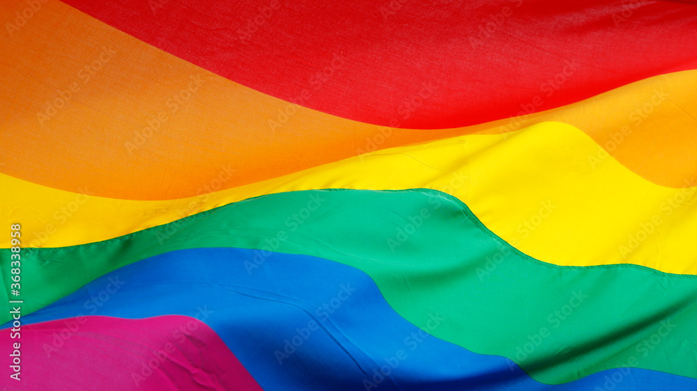 Close-up of a multi colored rainbow flag.