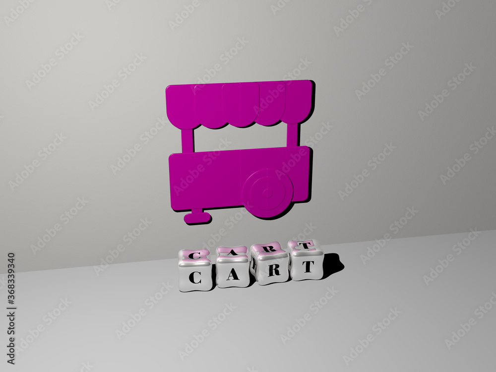 3D graphical image of CART vertically along with text built by metallic cubic letters from the top perspective, excellent for the concept presentation and slideshows. illustration and shopping