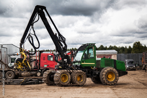 Industrial harvester on service station