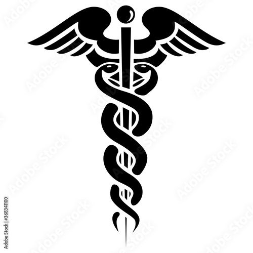 Medical Snake Vector silhouette Isolated on White Background - Caduceus Vector Eps 