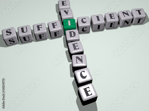 Canvas Print sufficient evidence combined by dice letters and color crossing for the related meanings of the concept