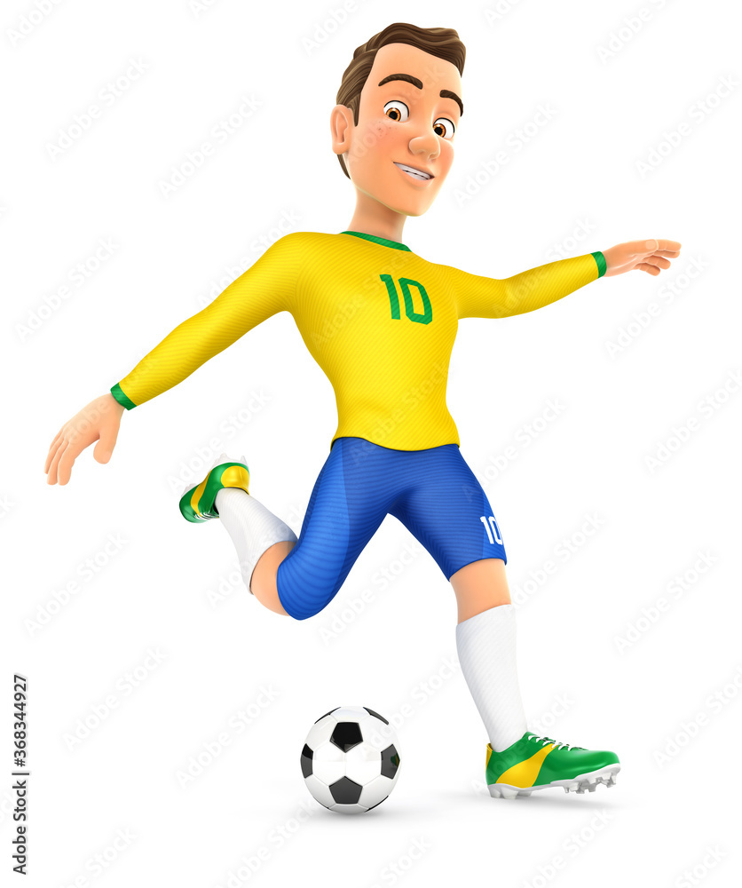 3d soccer player yellow jersey shooting ball