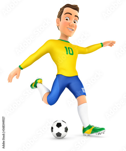 3d soccer player yellow jersey shooting ball © 3Dmask