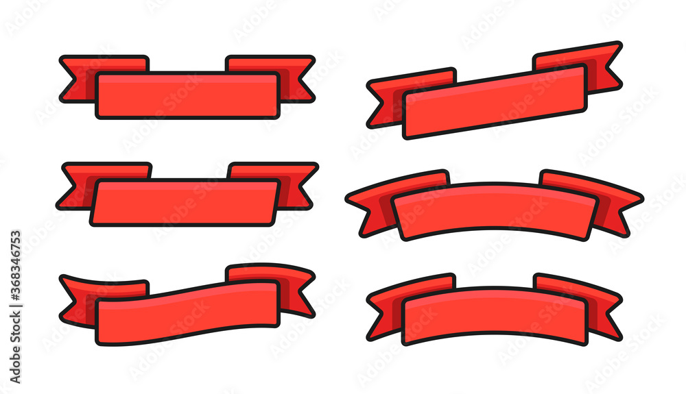 Set of red isolated banner ribbons on white background. Simple flat vector illustration.