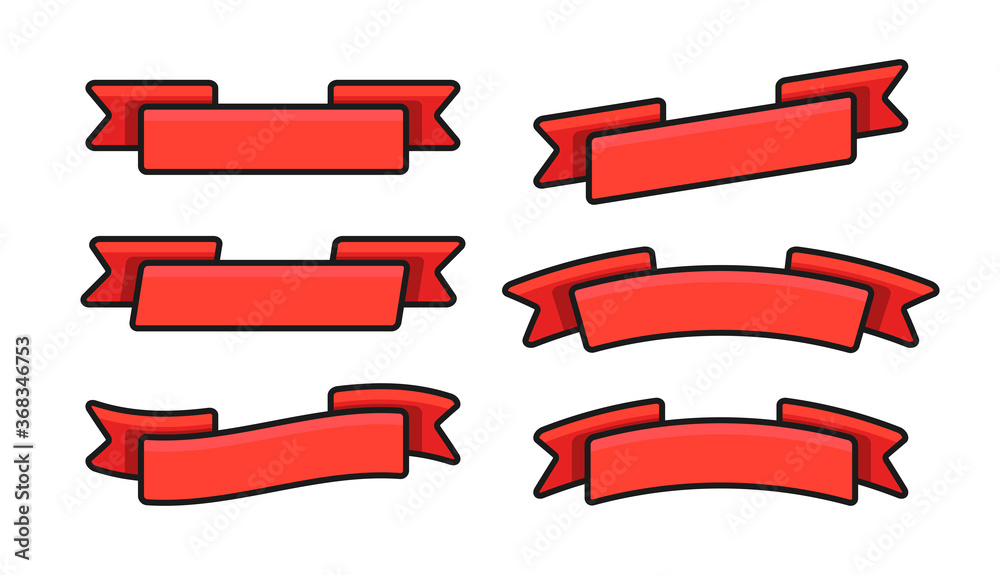 Set of red isolated banner ribbons on white background. Simple flat vector illustration. Set of red isolated banner ribbons on white background. Simple flat vector illustration.