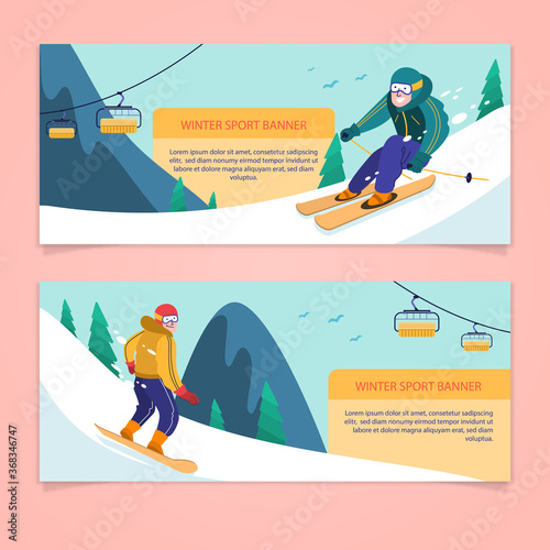 Winter sports concept banners with skiers