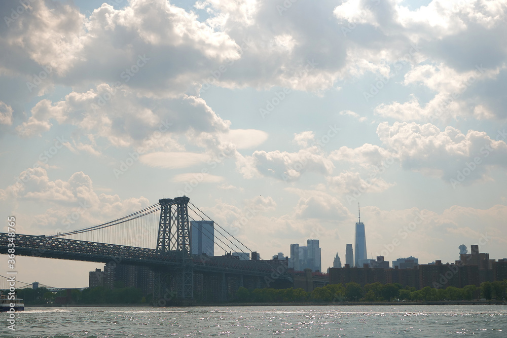 landscape of NYC and Williamsburg bridge with east river landscape of NYC and Williamsburg bridge with east river