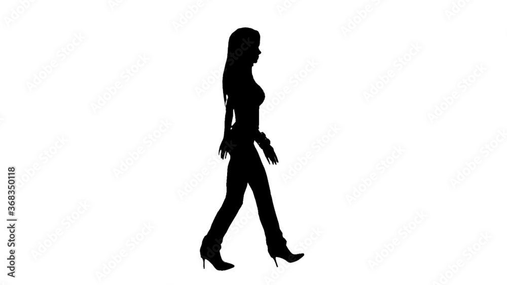 Shapely woman walking profile silhouette black and white Shapely woman walking profile silhouette black and white