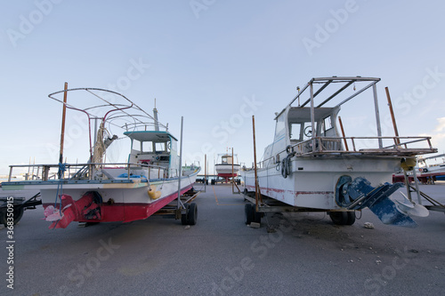 Okinawa,Japan-July 22, 2020: Very quiet Hirara Port, Okinawa, in the early summer morning
 photo