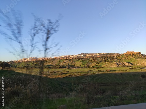 Fototapeta Naklejka Na Ścianę i Meble -  vista della valle dei templi in sicilia con la citta di Agrigento dietro