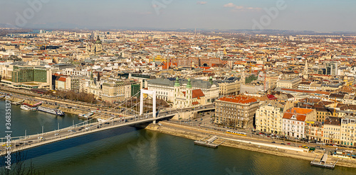 Hungary Budapest March 2018. Erzhebet Bridge, Elizabeth, a panoramic view of the European city on the banks of the Danube