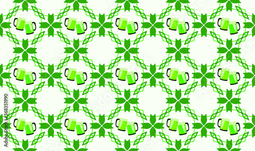 green beer background, seamless hop pattern, ornamental saint patricks day wallpaper, holiday vector illustration