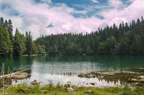 Beautiful view on the mountain lake at summer. Zabojsko lake in Montenegro photo